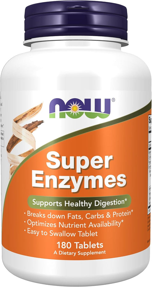 NOW Supplements Super Enzymes with Bromelain, Ox Bile & Pancreatin, 180 Tablets