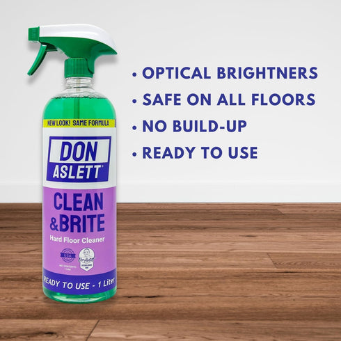 Set (1 32 Oz Don Aslett Clean & Brite Quart Concentrate and Ready-To-Use Spray Bottle) Floor Cleaner | Restore Natural