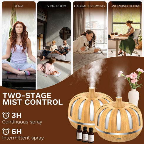 Harindiver 300ml 3H 6H 7 Essential Oil Diffuser for Home Bedroom, Aromatherapy Oil Diffuser with Timer, Color Light