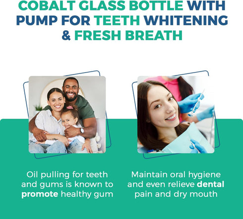 Natural Oil Pulling for Teeth and Gums | Organic Mint Flavored Mouthwash for Bad Breath | 16oz Cobalt Glass Bottle