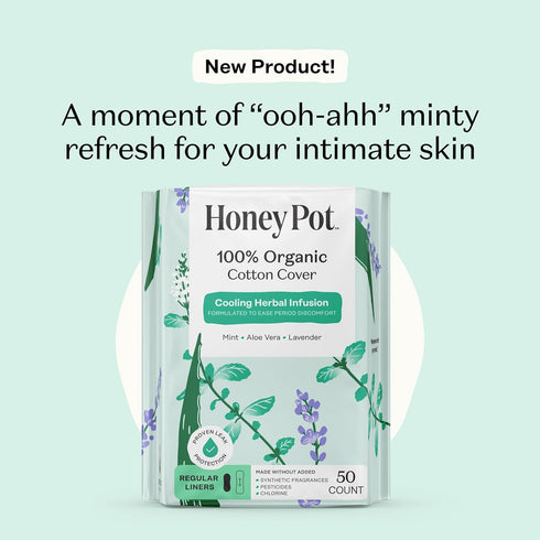 Pack 50 Honey Pot - Herbal Everyday Panty Liners for Women - Infused w/Essential Oils for Cooling Effect & Organic
