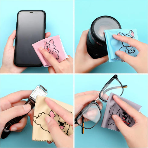 WILLBOND 20 6 6 Inches Pcs Microfiber Cleaning Cloth Cute Dog Design Microfiber Cloth Soft Multicolor Glasses Cleaner