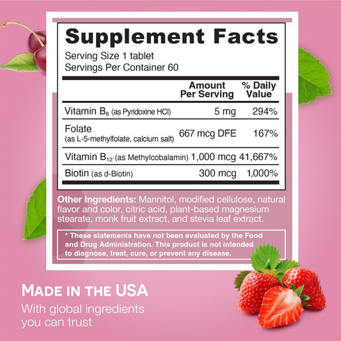 EZ Melts Dissolvable Energy, Memory & Mood Enhancer, 2-Month Supply of B-Vitamins, Sugar-Free