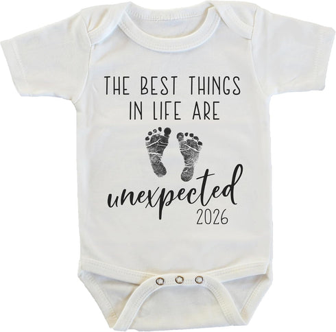 Witty and Bitty The Best Things in Life Are Unexpected Pregnancy Reveal Announcement Onesie/Bodysuit