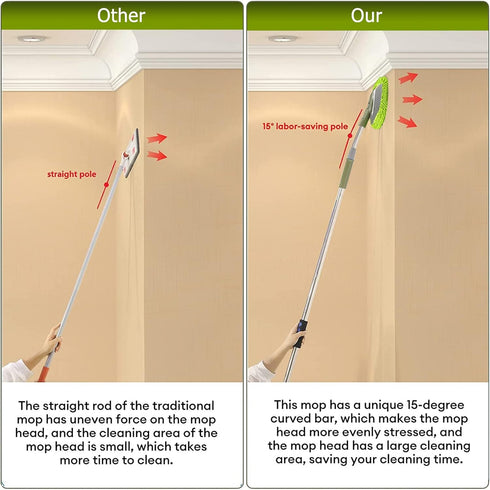 Wall Cleaner, Max 66'' Wall Mop with Long Handle, Ceiling Dust Mop with Labor-Saving Elbow Extension Pole