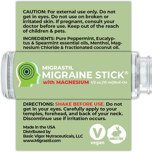Migraine Stick with Magnesium. Topical Magnesium for Occasional Headache. Made in The USA.