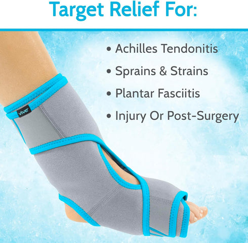 Pack Inflammation, Vive Ankle Ice Wrap - Foot Cold/Hot Compression Brace - Adjustable Freeze Support