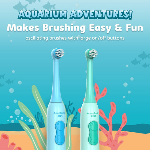 Set 3+ Aquasonic Kids Electric Toothbrush for Ages | Soft Bristles, Oscillating Brush Head, Built-in Battery | Aquarium