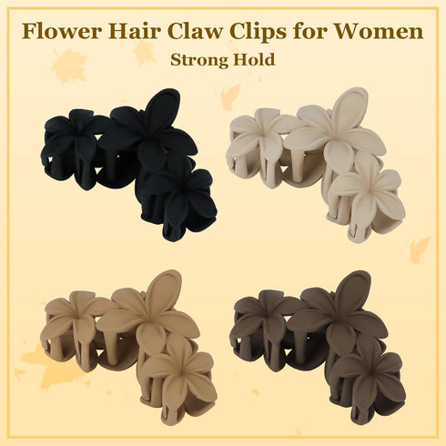 Ondder 4 Pcs Flower Hair Clips for Women, 4.5 Inch Large Matte Claw Clips for Thick Hair