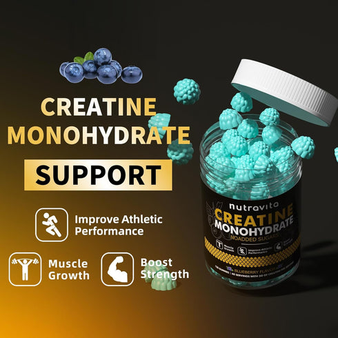 Creatine Monohydrate Gummies, 5g Per Serving, Sugar Free, Vegan, Blueberry Flavor, 120 Count