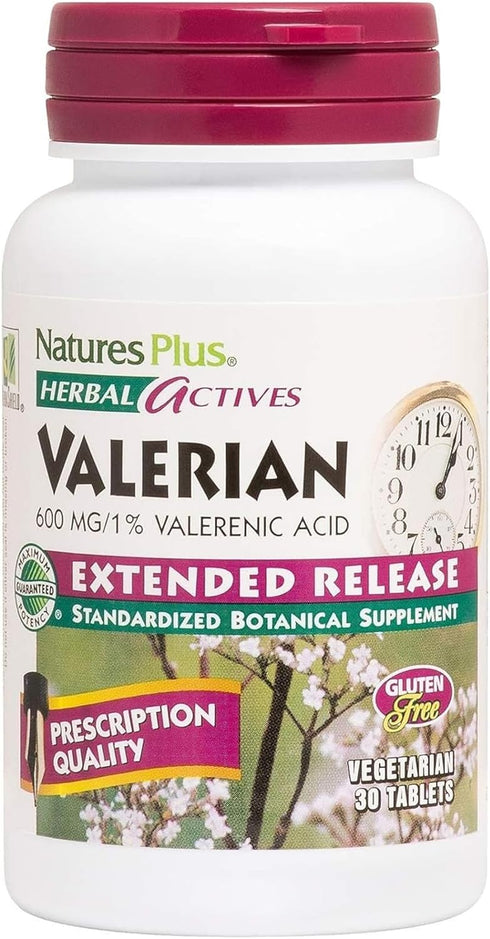 NaturesPlus Herbal Actives Valerian 600mg Extended Release, 30 Tablets, Vegetarian, Gluten Free