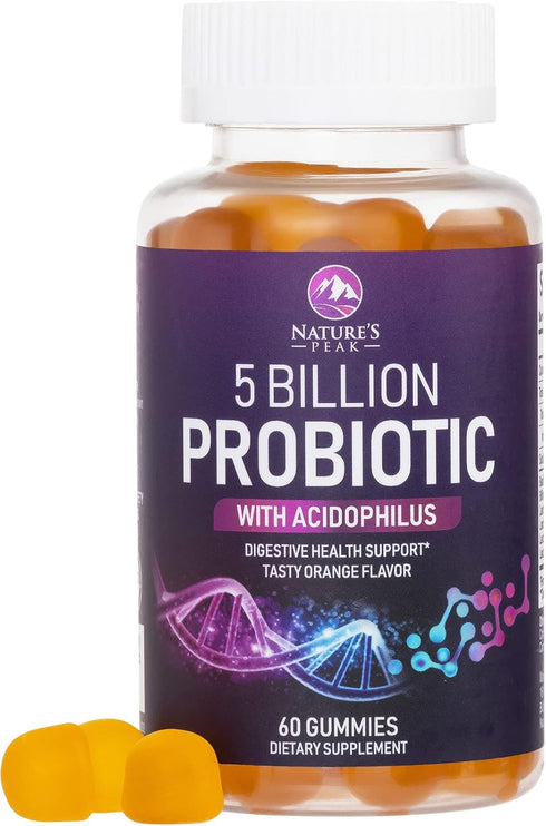 Nature’s Acidophilus Probiotics for Women & Men Gummies, 5 Billion CFU, 6 Strains, Orange Flavor - 60 Gummies
