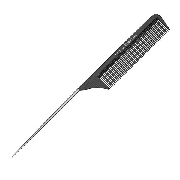 Professional 8.8 Inch Tail Comb - Black Carbon Fiber & Stainless Steel Pintail - Lightweight, Anti Static, Heat