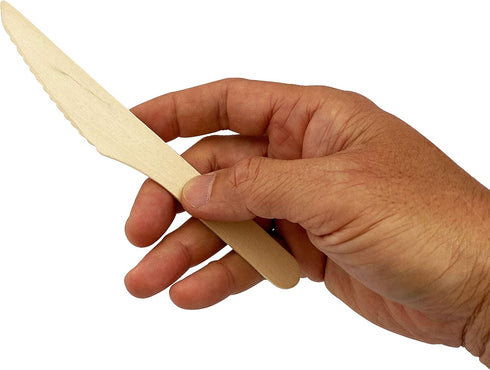 KingSeal Disposable Wood Cutlery Knife, FSC Certified, Biodegradable, 6.5 Inch Length - 100 Count