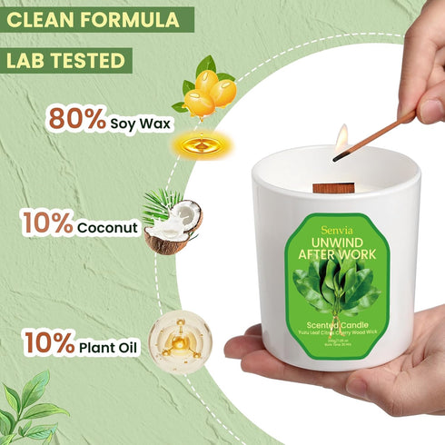Senvia Crackling Wood Wick Candle, Non Toxic Clean Citrus Scented Candle, Long Lasting Strong Scent for Small to Medium