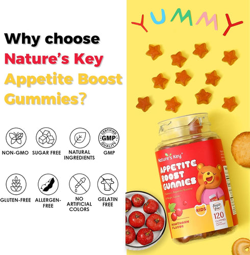 Nature's Key Appetite Booster Gummies - Support Appetite Stimulant and Weight Gainer - Hawthorn Flavor (120 Count)