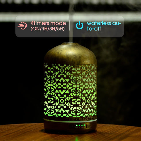 kakoda 250ML Essential Oil Aromatherapy Diffuser for Home Bedroom Office Metal Hollow Decorative Room Ultrasonic Air