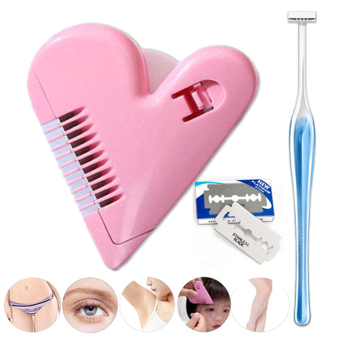 Intimate Grooming Set for Women, 3 Shapes Razors, Storage Bag, Toothbrush Set, Pink (Love Heart &T Set)