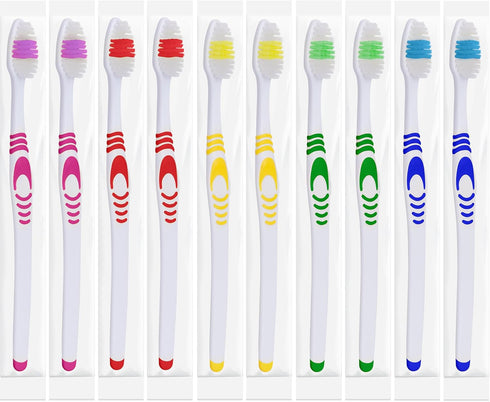 Bulk Toothbrushes Individually Wrapped, Manual Disposable Travel Set for Adults or Kids, 10-Pack Multicolor