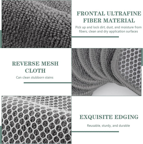 SINLAND Microfiber Dish Cloth | 10 Pack | Best Kitchen Washcloth Cleaning Cloths with Poly Scour Side (Grey)