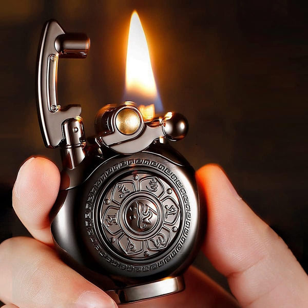 Vintage Antique Lighter - Reusable Windproof Trench Lighter, Unique Birthday Gifts for Men, Dad, Husband (A-Black)