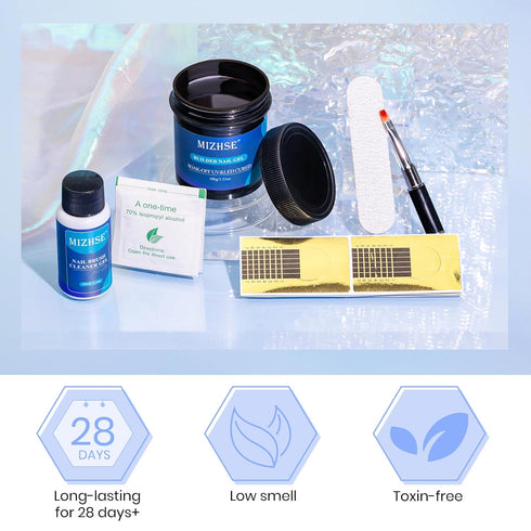 MIZHSE 100ML Nail Builder Gel Kit, Clear Hard Gel Builder for Nails, LED Nail Lamp, Nail Brush, for Salon & Home DIY