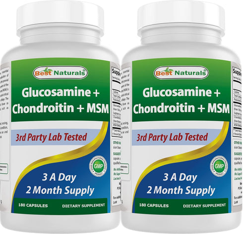 Best Naturals Glucosamine Chondroitin and MSM Joint Supplements, 2600 mg per serving, 180 Count (Pack of 2)