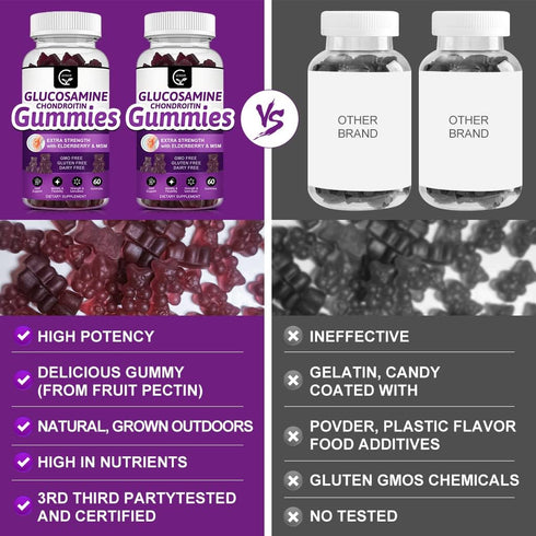 Glucosamine Chondroitin Gummies with MSM & Elderberry, 60 Gummies (2 Pack), Joint Support & Immune Supplement