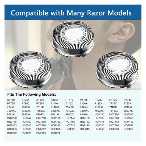 HQ8 Replacement Heads for Philips Aquatec Shavers, Compatible Razor Blades for Norelco HQ8 Series, 3-Pack