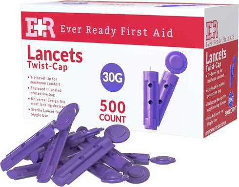 Ever Ready First Aid Sterile Twist-Cap Lancets, 30G Purple, 500 Count