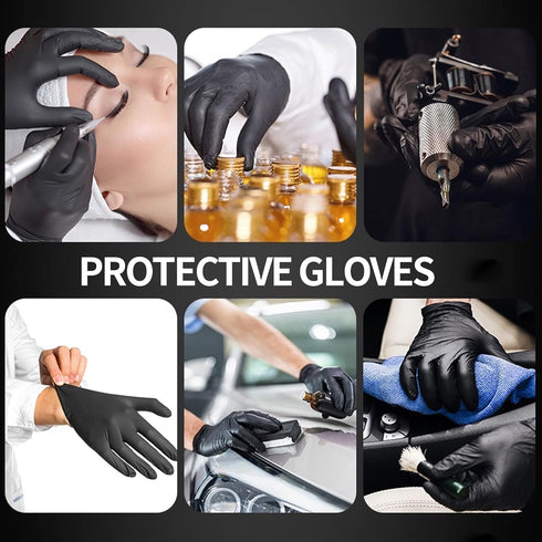 Basic Black Nitrile Exam Gloves, Latex-Free & Powder-Free, Heavy-Duty Industrial Medical Glove (Pack of 100)