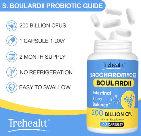 Saccharomyces Boulardii Probiotics | 200 Billion CFUs for Women & Men | Clinically-Studied for Gut & Immune Health