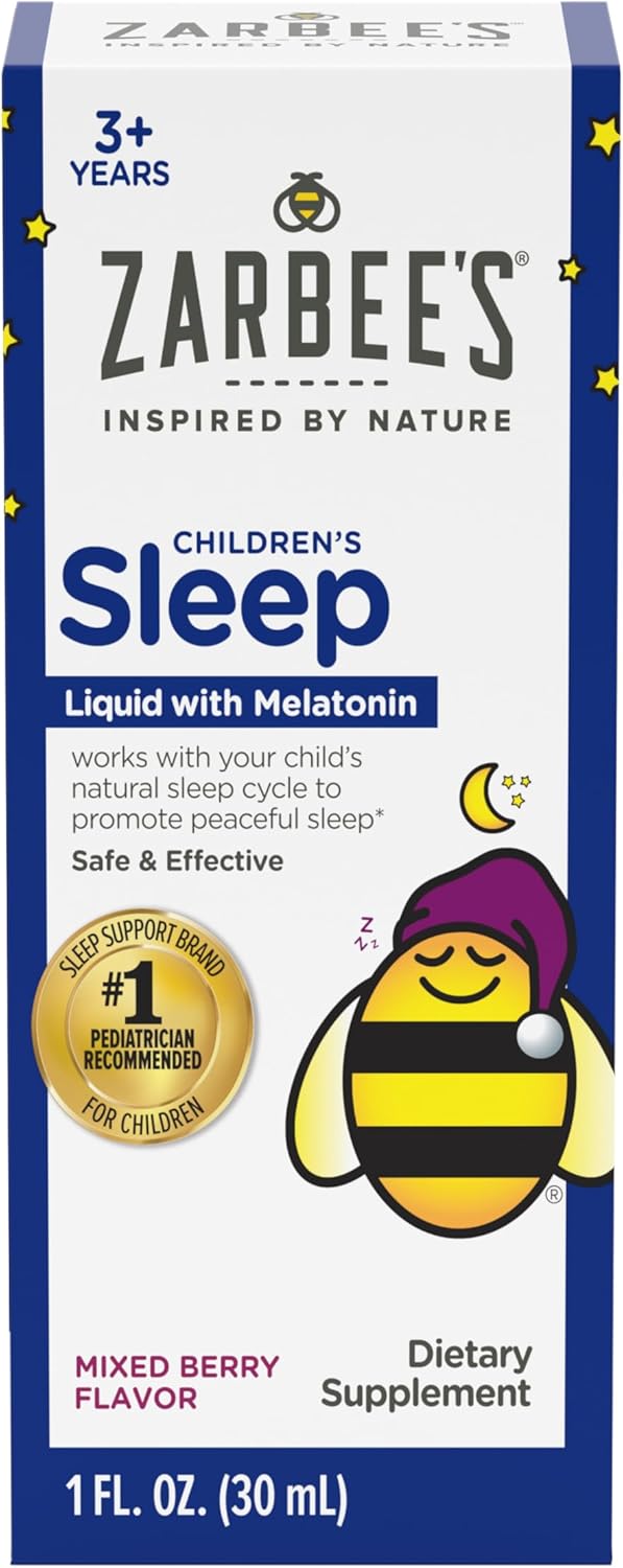 Zarbee's Kids Sleep Supplement Liquid with 1mg Melatonin, Natural Berry Flavor, 1 Fl Oz