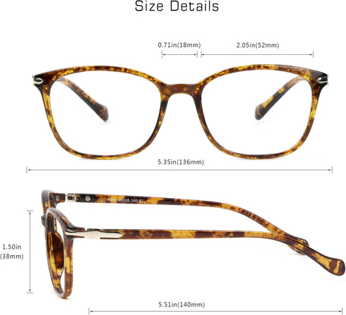 VisionGlobal Blue Light Blocking Glasses for Women/Men, Anti Eyestrain, Stylish Square Frame, Anti Glare (+2.50