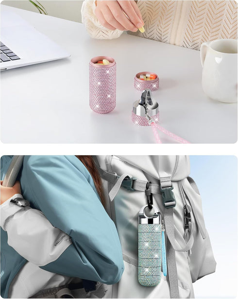 Zannaki Metal Bling Pill Organizer, Travel Waterproof Weekly Pill Box, Portable Large Aluminum Alloy Container, BPA Free