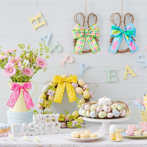 4PCS Easter Spring Pastel Wired Ribbon Rolls, Decorative Ribbons for Gift Wrapping and DIY Craft Decor