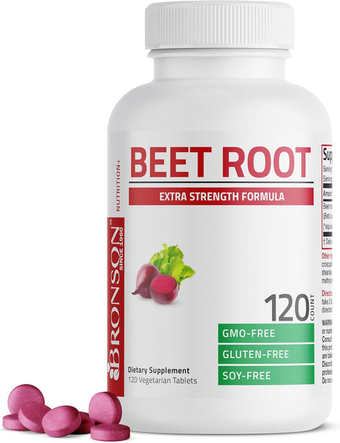 Bronson Beet Root Extra Strength (equivalent to 2000mg beet root per serving from 500mg 4:1 extract), Non-GMO, 120