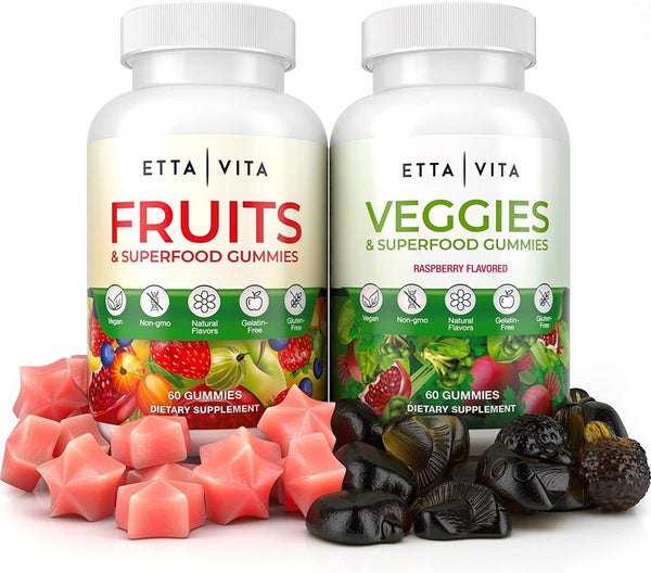 (120 Chews) Fruits and Veggies Supplement - Superfood Gummies with 9 Superfruits & 30 Veggies, Non-GMO