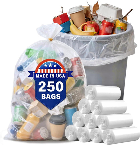Mineororo 30 33 35 Gallon Clear Trash Bags, 250 Count High Density Garbage