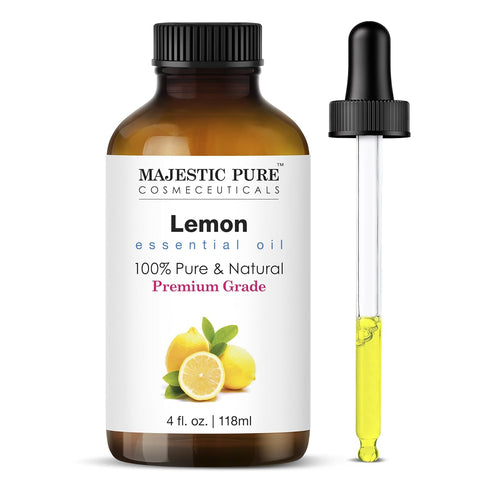 MAJESTIC PURE 100% Pure Lemon Essential Oil - 4 Fl Oz for Hair Care, Skin, Aromatherapy