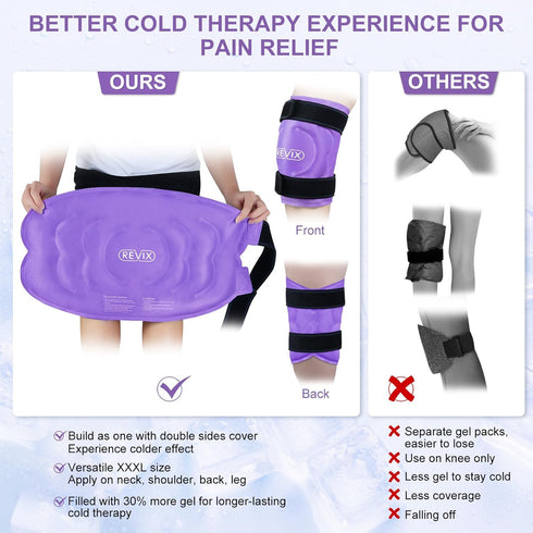 REVIX 20" XXXL Ice Pack for Knee Pain Relief, Large Reusable Cold Packs for Injuries, Purple
