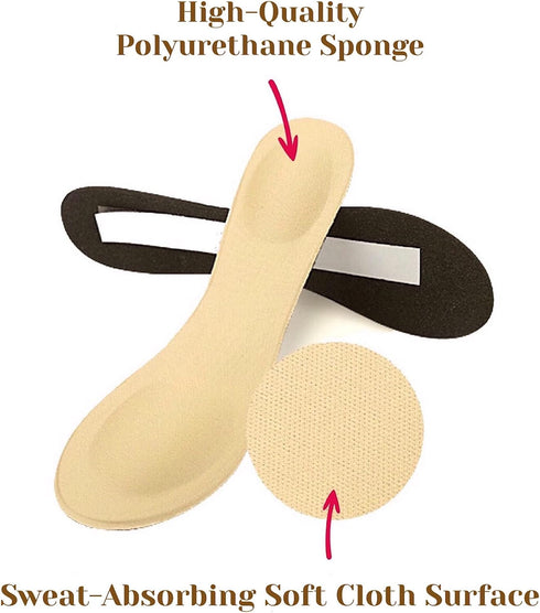 CB 4-Pairs Cloth Surface Sponge Inserts, Invisible Slim Lightweight Insoles Liners for Women's Shoes 5-7, Style A, Black