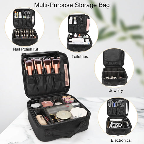 Relavel Travel Makeup Train Case - Makeup Cosmetic Case Organizer, Portable Artist Storage Bag with Adjustable Dividers