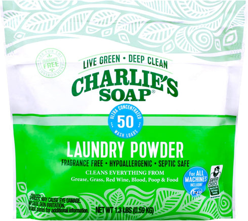 Charlie’s Soap Laundry Powder, 50 Loads (1 Pack) | Hypoallergenic, Eco-Friendly Deep Cleaning Washing Powder