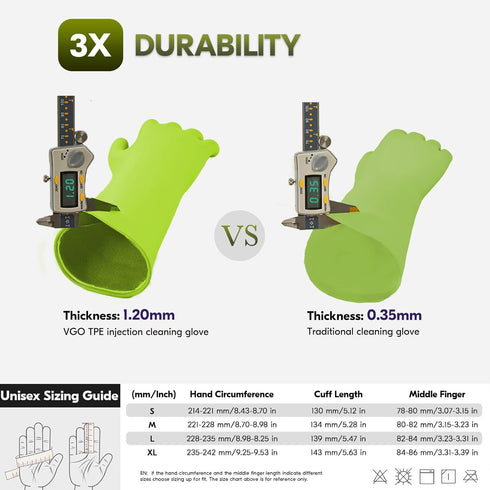 Vgo... 2 Pairs Reusable Household Aromas Gloves: Durable Long Sleeves Kitchen Cleaning Gloves (Dark Blue & Hi-viz