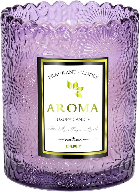 Toptime Lavender Scented Candle, Purple Glass Jars - 100% Natural Soy, 5.3OZ, 30HR