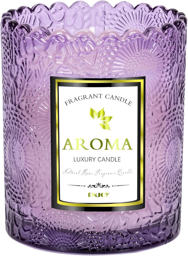 Toptime Lavender Scented Candle, Purple Glass Jars - 100% Natural Soy, 5.3OZ, 30HR