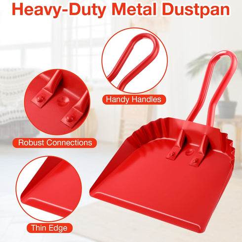 4 Pack Heavy Duty Metal Dust Pans 12 Inch, Large Handheld Dustpans for Household & Commercial Cleaning (Red)