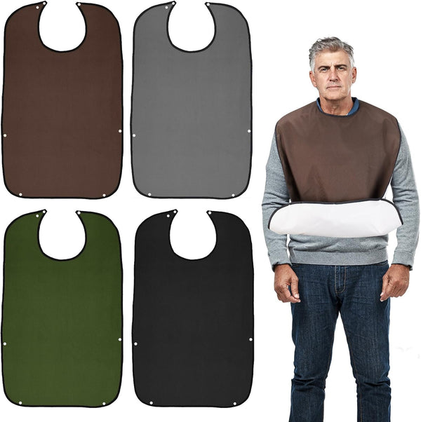 LURKOMEMO Adult Bibs for Men, 4-Pack 18"x30" Reusable Waterproof with Optional Crumb Catcher,