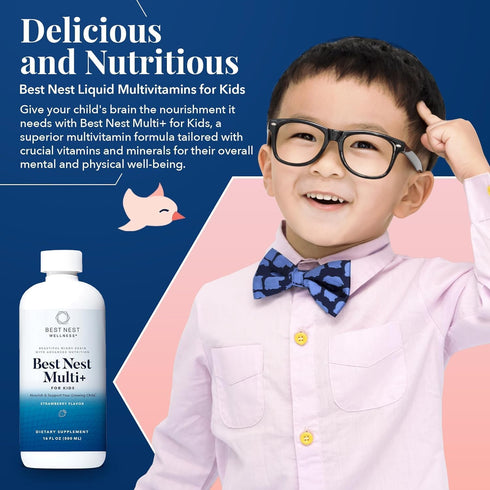 Best Nest Wellness Kids Liquid Multivitamin, Methylated Vitamins, Vegan, Gluten-Free, Strawberry Flavor, 16oz